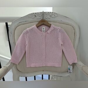 🎀 18 Mth Pink Pointelle Knit Bow Baby Cardigan 100% Cotton NWT